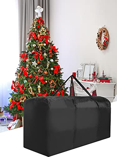 Christmas Tree Storage Bag, Fits Up to 12 ft Tall Artificial Disassembled Trees, Heavy Duty Xmas Holiday Tree Bag with Durable Handles Dual Zipper For Home Holiday Storage(Black)(173 * 76 * 51CM)