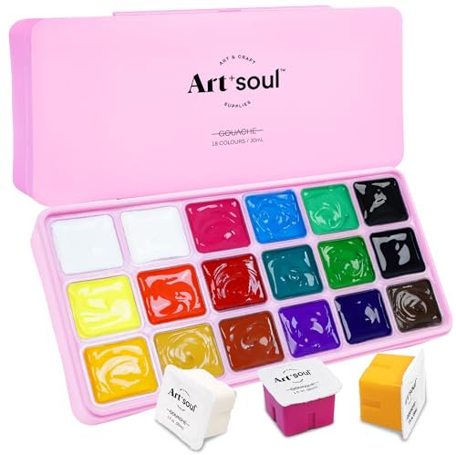 Art+soul Jelly Cup Gouache Paint, 18 Colors x 30ml/Cup with Portable Case and Palette, Non-toxic, Odourless, Vibrant, Ideal for Beginners, Students, Teens and Artists (Pink)