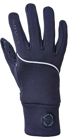 Harry Hall Junior Thermal Equestrian Gloves - Versatile 4-Way Stretch, Fast Drying, with Silicone Print Grip & Reflective Detail - Navy Blue - LGE