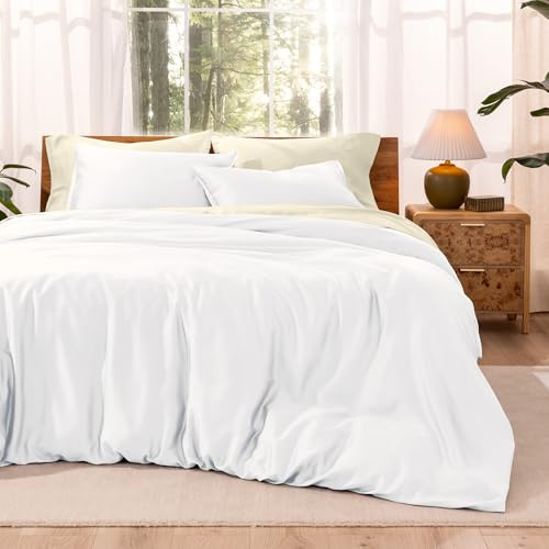 Bare Home Tencel Duvet Cover Set - Lyocell Derived from Eucalyptus - Ultra Soft 2 Piece Bedding Duvet Cover & Pillow Shams (Twin/Twin XL, White)