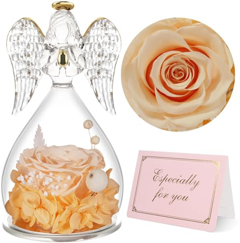 Yamonic Ewige Rose Engel Geschenke für Frauen,Ewige Rose im Glas Geburtstagsgeschenk für Frauen, Engel Figur Geschenke für Mama,Schutzengel Geschenk Weihnachten, Oma Geschenk, Muttertagsgeschenke