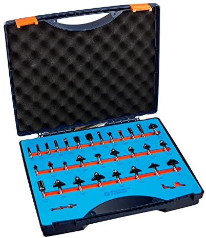 WS24 30-teiliger Oberfräser Set aus Hartmetall, 8mm Schaftdurchmesser - Fräser Satz für Oberfräsen im praktischen Kunststoff-Koffer