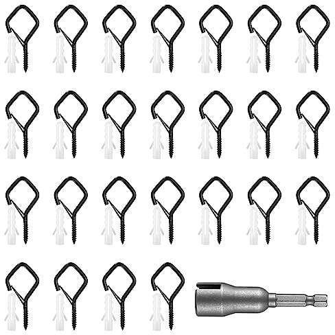 SZSLMY 25 Pcs Screw Hooks for Outdoor Screw in Hooks, Cup Hook Eye Hook with Safety Buckle Design for Hanging Plants Fairy Lights Christmas Lights Bird Feeder, on Wall Ceiling Hook - Rhombus