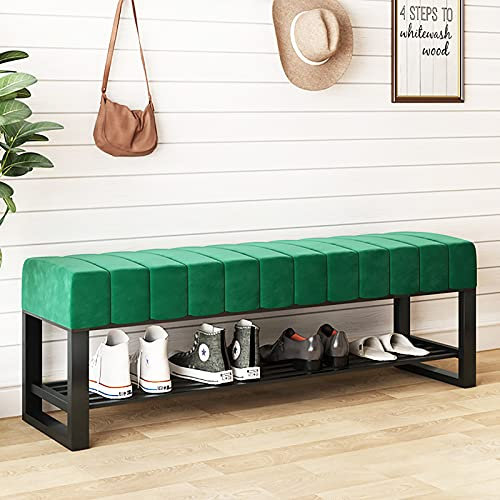 ASHILD Luxuriöse Schuhbank mit verdicktem Samtsitz, Moderne dekorative Möbel, weicher Stauraum, Schuhregal für den Eingangsbereich, Schuh-Organizer, Grün, 100 x 45 x 32 cm (39 x 18 x 13 Zoll)