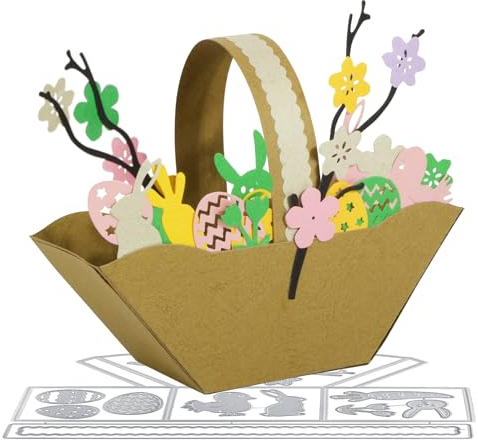 BETESSIN Troquel Pascua Easter de Cesta 3D de Pascua Huevo, Troquel Álbum Pascua Huevo Regalo, Troquel Easter Decoración Mesa, Troquel Manualidad de Metal en Diseño de Pascua Cesta Conejo Pollo Huevo