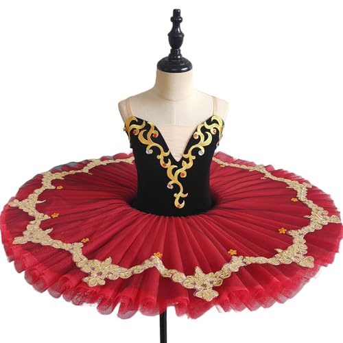 Masif Mädchen Professionelle Ballett Tutu Kleid Rote Bühne Tanz Wettbewerb Costum Kinder Womens Platter Pfannkuchen Swan Lake Party Ballerina,Rot,170
