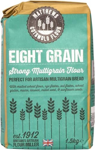 Matthews Flour Eight Grain Strong Multigrain (1.5Kg X 2) wholesome flour is ideal for baking delicious, high fibre multigrain artisan breads and rolls by hand or bread machine.