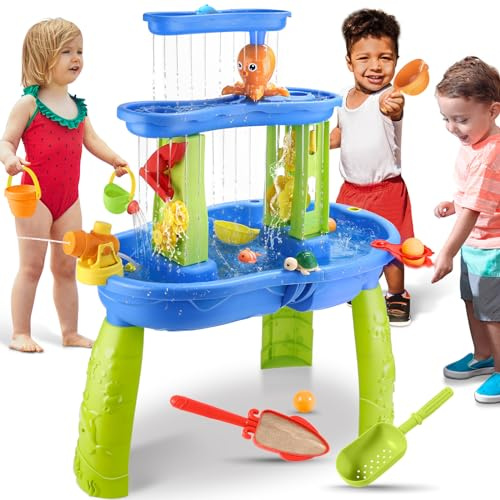 Jugana 3-Tier Kids Sand & Water Table - Outdoor Toddler Water & Sand Play Table - Blue