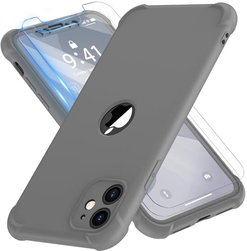 ORETECH Cover Compatibile con iPhone 11, Custodia per iPhone 11 con [2 x Pellicola Protettiva Vetro Temperato] 2 in 1 Antiurto Ultra Sottile Hard PC TPU Silicone Anti Graffio per iPhone 11 - Grigio