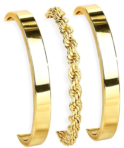 Gokeey Gold Bracelets for Women Non Tarnish Dainty 14K Gold Plated Bangle Cuff Bracelet Stackable Bracelets Set, Layered Rope Link Chain Bracelets Trendy Jewelry Arm Cuff Gifts