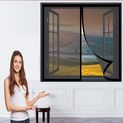 Maille Fine avec Rubans Adhésifs 175 x 96 cm Moustiquaire Enroulable Laisse Passer L'Air Frais Moustiquaire Fenetre pour Divers de Fenêtres, Noir