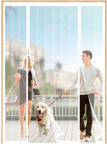 Fly Screens for Doors White,140(35/70/35)x200cm Magnetic Door Curtain for Keeping Out Flies for Double Doors, Magnets Door Net to Keep Bugs Out, for Patio Door, Sliding Door, Double Door, French Door