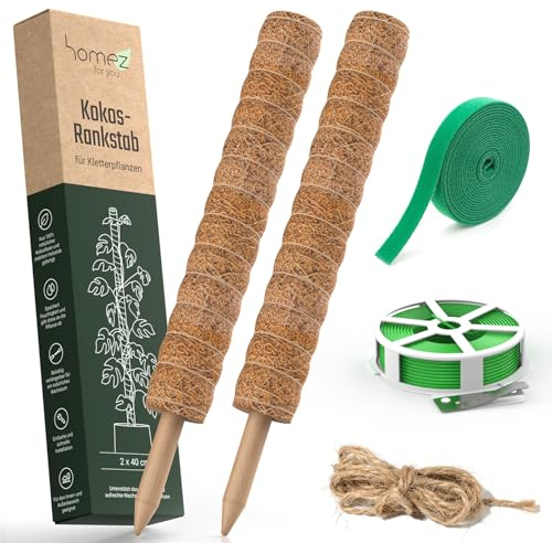 Homez Rankhilfe Monstera 2×40cm Moosstab verlängerbar – natürliche Pflanzenstütze für Monststera & Kletterpflanzen inkl. Zubehör und Stabilisator