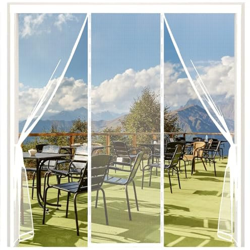 Cortina Antimoscas 130x205cm Blanco Puerta con pantalla de cierre automático, antiinsectos, moscas, mosquitos, puertas de balcón, puertas correderas