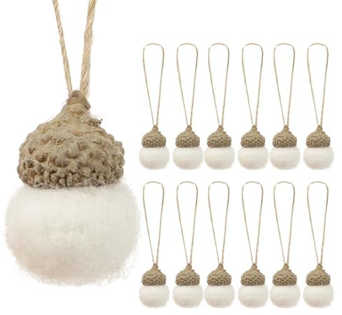12 stück Mini Filz Eicheln zum Aufhängen Herbstdeko Anhänger Weihnachten Deko Ornamente Filzanhänger Christbaumschmuck Weihnachtsdeko für Weihnachtsbaum Kaminsims Wand Party (Weiß)