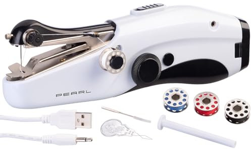 PEARL Nähset: Mini-USB-Handnähmaschine, USB- & Batterie-Betrieb, Einhandbedienung (Minihandnähmaschine, Elektrische Handnähmaschine, Kostüme)