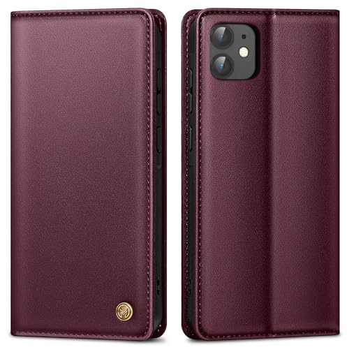 AIMOYU Handyhülle für iPhone 11 Hülle,Premium Lederhülle Schutzhülle Tasche für iPhone 11 Hülle Wallet Kartenfach Standfunktion Flip Case für iPhone 11 Klappbar, Weinrot