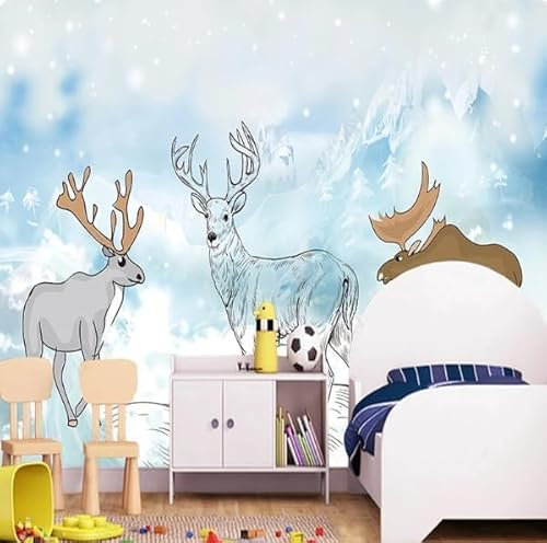 Tzxztt Schneeflocken Verschneite Berge Elche Moderne 3D Tapete Geprägte Seide Neutrale Töne Material Ideal Für Wohnzimmer Schlafzimmer-300cm×210cm