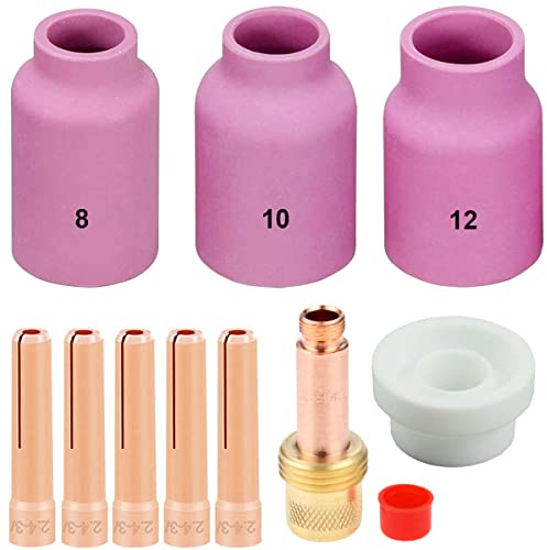 EATBALE 10 Stück Wig-Schweißbrenner Kit für WP-17/18/26#8# 10# 12 Aluminiumoxid-Düse Verbrauchsmaterial Kit Zubehör für WP-17/18/26 WIG-Schweißbrenner