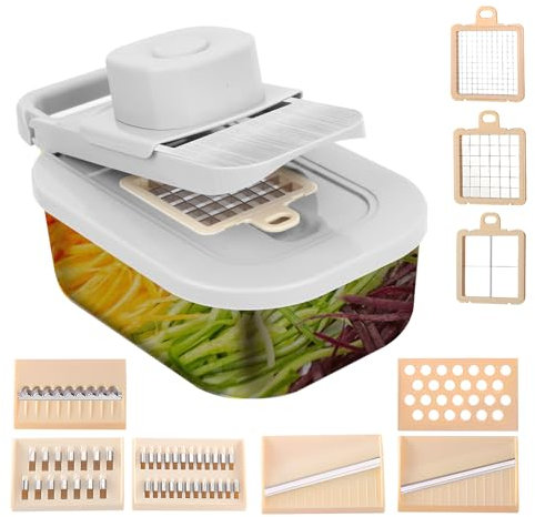 Gemüseschneider mit Behälter, Alligator Veggie Chopper Manuell, Full-Set Gemüseschneider, 9 in 1 Zeitsparende Küchenhelfer, Verduras Picadora