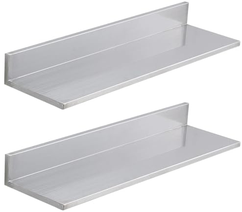 FINEUNAN Edelstahl Wandregal, Regal Wand 2 Stück, Schweberegal Silber 75cm Länge, schwimmender Boden Hängeregal für Wohnzimmer, Küche, Büro, Badezimmer