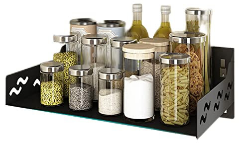 Väggmonterat mikrovågsstativ förvaringsställ för kök svart aluminiumlegering mikrovågsfäste med multifunktionellt ugnskryddbord förvaringshylla