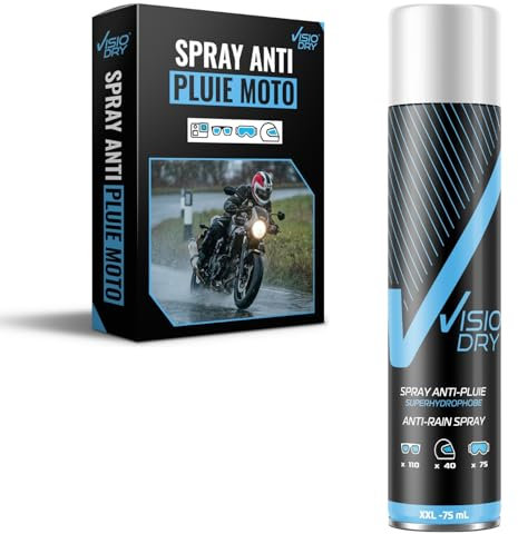 Anti Pluie Casque Moto/Visiere Casque Moto | Spray Anti Pluie Moto Visiodry Superhydrophobe pour Offrir Une Vision Claire par Temps De Pluie | Aérosol 75ml | VDA107