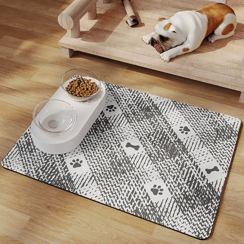 Mateju Napfunterlage Hund Katzen, Futtermatte Hund rutschfest Saugfähig Schnelltrocknend Futtermatte Hunde Katzen Matte, Napfunterlage Katze Hundenapf Unterlage (Grau,60x90cm)
