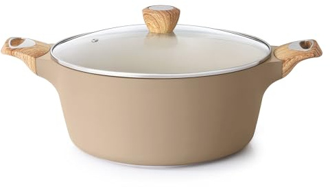 SENSARTE Ceramic Nonstick Stock Pot with Lid, 2.6/4.5/6.6/8.5 QT Soup Pot Casserole Pot, Non-toxic Healthy Pasta Pot, Large Cooking Pot Stew Pot, Induction Compatible, PFOA PFAS PTFE Free, Taupe