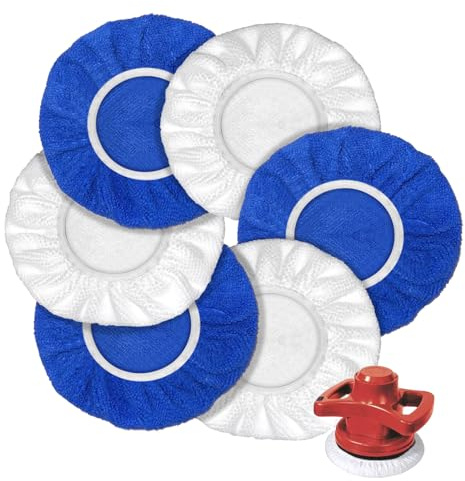 6 Stück Polierhauben 125mm, Polieraufsatz Kompatibel mit Bosch Exzenterschleifer, Weiche Mikrofaser, Polierpads für Exzenterschleifer für Autolackpflege, Metallpolitur und Holzveredelung (Weiß Blau)
