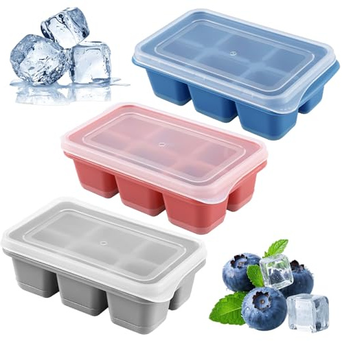 Bofanze 3 Pièces Bacs à Glaçons en Silicone avec Couvercle Bac a Glacon en Silicone Empilable Glacon Moule Reutilisable Moule à Glaçons Carré Bacs à Glaçons Carrés Faciles à Retirer pour les Cocktails