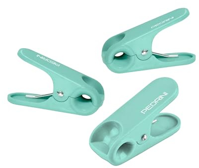 Pedrini, clip chiudisacchetto, set 3 pezzi, colore verde-azzurro