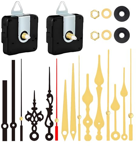 BeoTnp Clock Mechanism Kit, Quartz Clock Movement Replacement, Electric Clocks Mechanism, DIY Clocks Repair Kit, Includes 2 Sets of Mechanisms and 5 Sets of Hands(Gold-Black)
