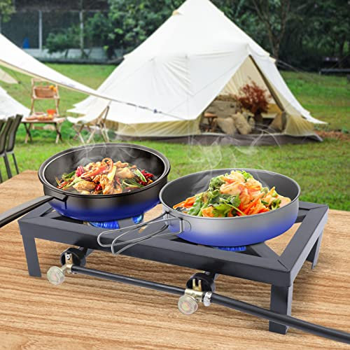 Réchaud à gaz de camping à double brûleur avec tuyau régulateur réglable 8000 W Barbecue Grill pour Trekking Randonnée Portable