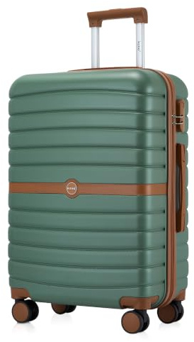 Kono Maleta Mediana, Maleta Ligera de Compuesto ABS+PC, Equipaje de Mano con 4 Ruedas 360° Giratorias (Verde/Marrón)