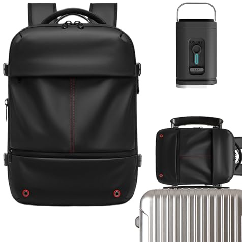Nankoyal Sac à dos de voyage avec système d'aspiration | Sac à dos extensible et étanche 48 L pour ordinateur portable pour voyage d'affaires, ranch de nuit, aventure, urgence, Noir , Refer to