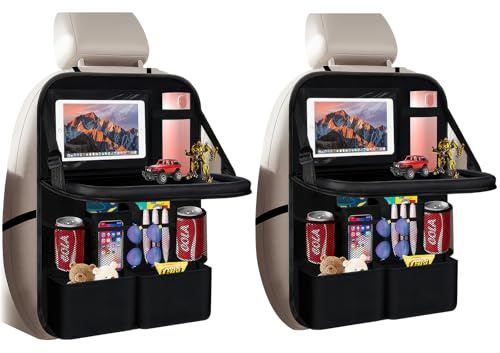 TechVizrs Autositz Organizer, Auto-Rücksitz-Organisator Auto-Kinderrückenlehnen-Schutz Multifunktional Wasserdicht Rücksitz Organizer mit Klapptisch, Tablet Tasche und Viele Taschen (2)