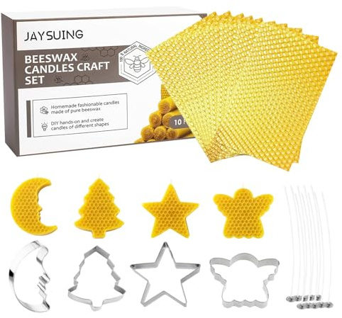 Luyuttn Kit de Fabrication de Bougies en Cire D'abeille,Feuilles de Cire D'abeille 100%,10 Plaques de cire d'abeille Maturelle avec Mèches et Moules,pour Fabriquer Soi-même