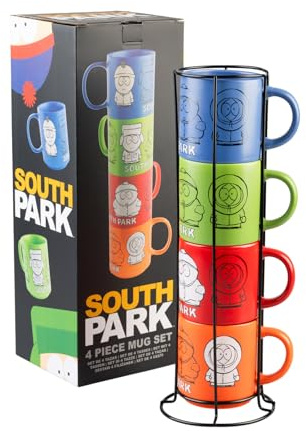 Grupo Erik Mugs Set Of 4 - South Park Merchandise | Stacking Mugs With Stand 10.8 oz - 300ml Coffee Cups Espresso | South Park Gifts For Friends