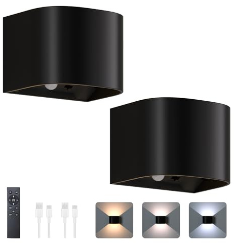 Akku Wandlampe Innen, 2 Stück, 5000-mAh-Akku und 5-Stunden-Schnellladung | Bewegungssensor, Fernbedienung, 3 Farben, Up and Down LED, 10 Helligkeitsstufen