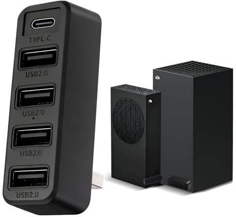5 Ports USB Hub for Xbox Series X/S, High Speed USB Hub Splitter Expansion Adapter for Xbox Series S/X Accessories with 4 USB 2.0 Ports + 1 Type C 3.0 Port (Black)