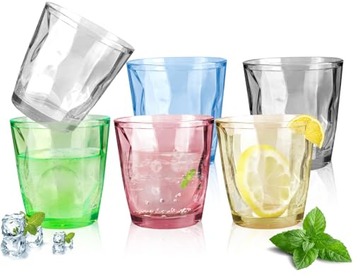 IEMIEBSHA 6 vasos de plástico de colores, juego de vasos indestructibles enchufables, vasos de acrílico reutilizables, vasos de zumo de frutas, cerveza, té, leche, pícnic, picnic (330 ml)