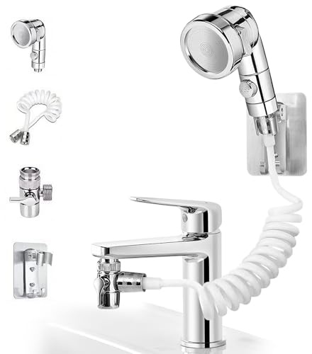 Handbrause für Waschbecken, Encuryna Waschbeckenbrause mit Schlauch, 1.5M Handbrause Duschkopf Set Mit Halterung, Duschkopfhalter und Wasserhahnspender, Wasserhahn für Behinderungen, Altere Menschen