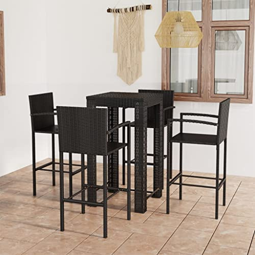 YuuSsea Ensemble de bar de jardin 5 pièces avec accoudoirs, en polyrotin noir, 60,5 x 60,5 x 110,5 cm, table de bar en osier, meubles d'extérieur pour terrasse et balcon