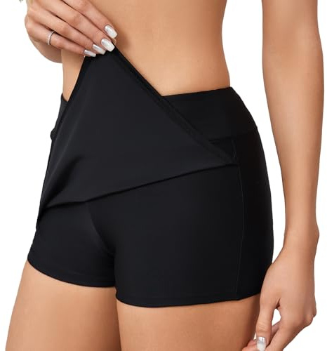 Mayoii Women's High Waisted Swim Skirt with Built-in Shorts, Tummy Control Bikini Bottoms for Women Beach Pool (UK, Alpha, L, Regular, Regular, Black)