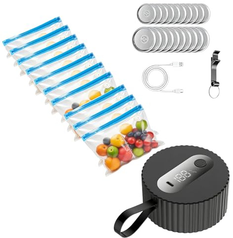 WIYETY Envasadora al vacío eléctrica para tarros Mason Jar, versátil set de envasado al vacío para tarros de conservas con 10 bolsas de vacío, sellado al vacío Mason Jar para cocina y almacenamiento