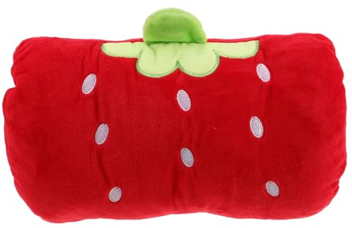 WEKAMOS Großes Plüsch Erdbeer Handkissen mit Weicher Füllung Rotes Kuschelkissen und Handwärmer für Reisen Büro und Niedliches Plüschspielzeug