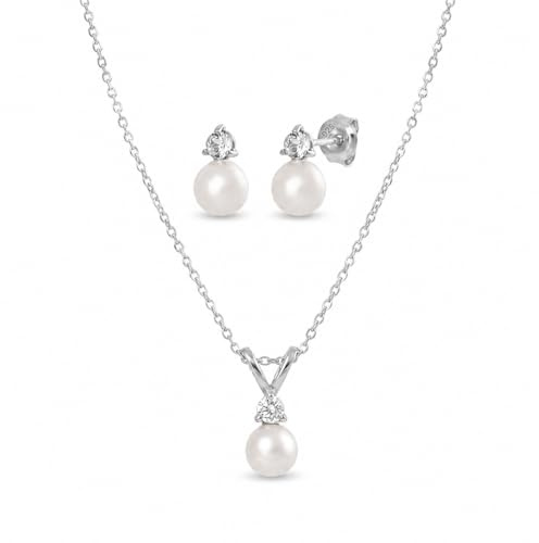 Schmuck Damen Hochzeit mit Zirkonia-Kristallen & Perlen – premium 925 Silber – hochwertiger Brautschmuck – Schmuckset Braut – Perlenohrstecker
