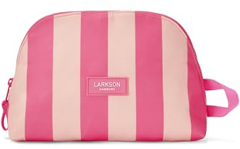 Larkson Kulturtasche Damen & Herren Pink Gestreift - Tilda - Stylischer Kosmetikbeutel zum Hinstellen - Kleine Waschtasche für Reise, Camping, Schwimmbad