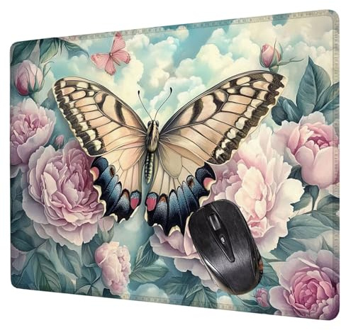Alfombrilla Ratón Mariposa Mouse Pad Planta Alfombrilla Escritorio, 40x30x0.3cm Tapete Rato, con Base de Goma Antideslizante, Mejora la precisión Velocidad Pequeña Mousepad Portátil para Gaming H0-295